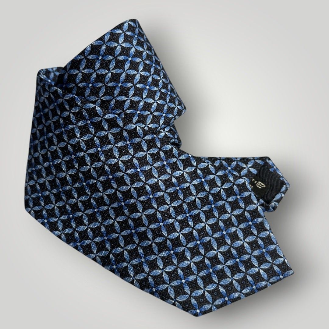 Ermenegildo Zegna Silk Tie Geometric 100% Silk Necktie Blue/Navy Made In Italy